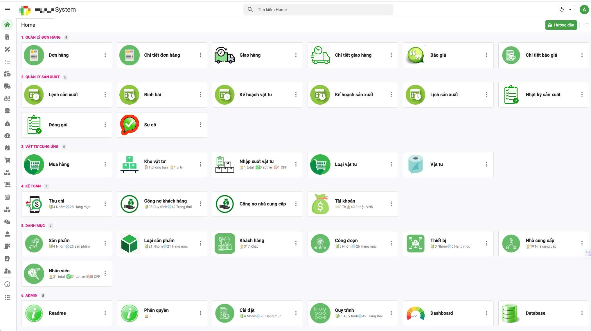 Giao diện tổng quan hệ thống EMS-Packaging ERP